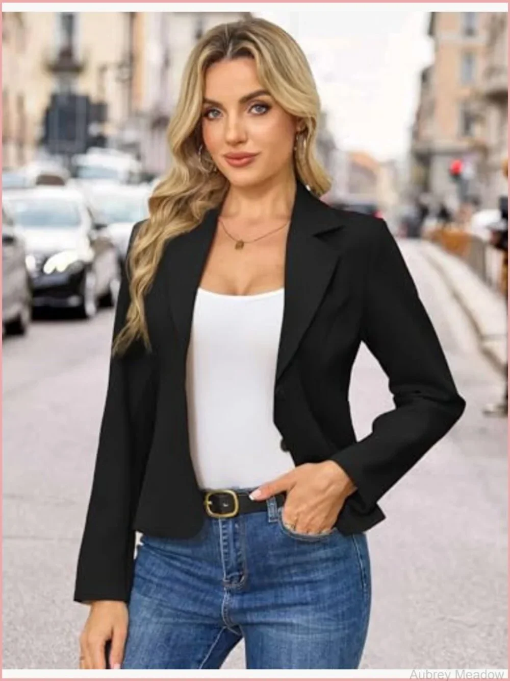Business Casual Cropped Blazer Lapel Collar Long Sleeve Work Office Suit Jacket